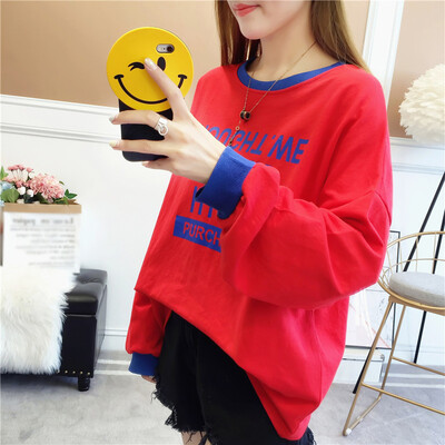 

Long Yue womens 2019 spring new loose casual sweater female Korean version of the set of students long-sleeved shirt LWWY191120 red M