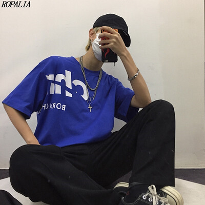 

Womens Simple Letter Print Short Sleeve Loose T-Shirt O-Neck Pullover Casual Cotton Blend T-Shirts