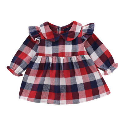 

0-24M Newborn Infant Baby Girl Dress Long Sleeve Plaid Princess Party Dress Clothes