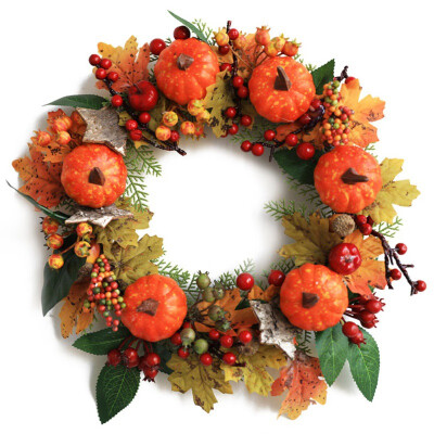 

Halloween Decorations Artificial Pumpkin Maple Leaves Wreath Garland Thanksgiving Autumn Holiday Front Door Decor