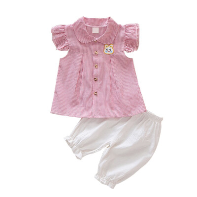 

Summer Baby Girls Clothes Flare Sleeve Striped Print T-shirt Tops with Rabbit DesignShorts Suits Fashion Outfits Sets