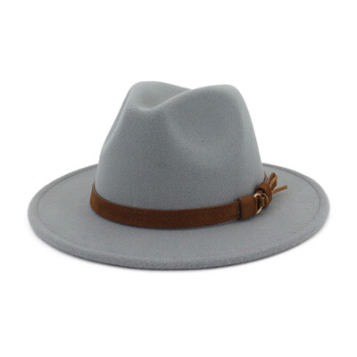 

10 Colors Unisex Women Men Felt Wide Brim Fedoras Trilby Caps With Leather Belt Buckle Band Panama Hats