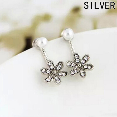 

New Bijoux Flower Imitation Pearl Crystal Stud Earrings For Women Wedding Earings Girl Jewelry