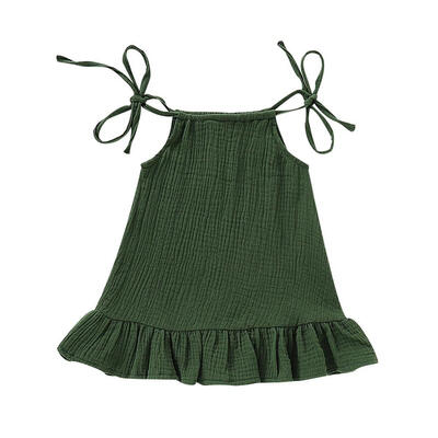 

Summer Baby Girls Strap Solid Pattern Casual Dress Kids Toddler Princess Sundress 1-4T