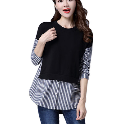 

AutumnWinter Blouse Women Long Sleeve Spliced Shirts Women Striped Girls Blouse Blusas Female Clothes