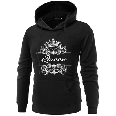 

Couple Casual Hoodie King Queen Letter Print Hooded Sweatshirt Pocket Tops Valentines Day Gift