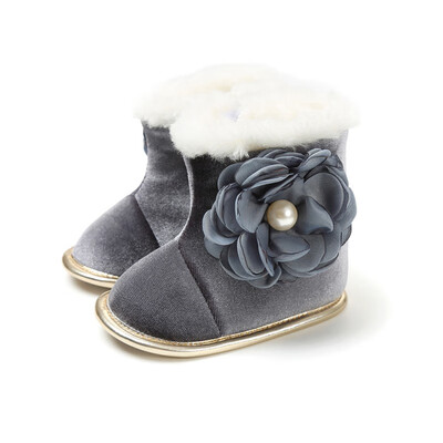 

2018 Winter Baby Boots Newborn Plus Velvet Sweet Flowers Non-Slip Warm Boots Baby Shoes For Girls
