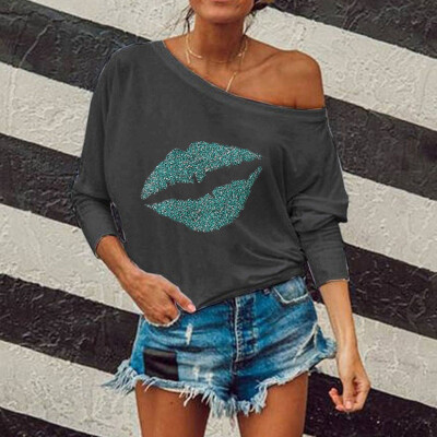 

Tailored Women Fashion Sexy Lips Print Long-sleeved Hoodie Sweatshirt Tops Blouse