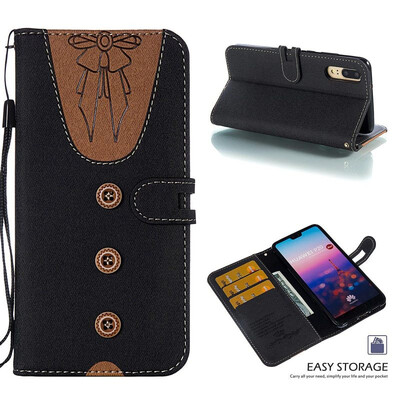 

MOONCASE Huawei P20 stitching embossed womens leather case - black
