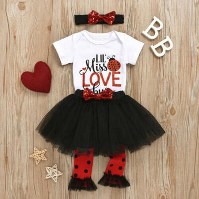

UK Valentines Day Kids Baby Girl TopsTulle SkirtHeadbandLeg Warmers Clothes