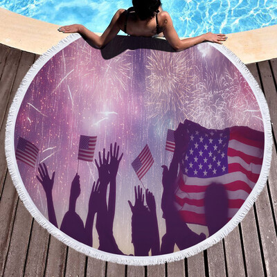 

Gobestart Independence Day Round Beach Pool Home Shower Towel Blanket Table Cloth Yoga Mat
