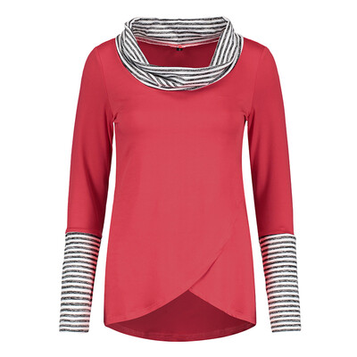 

Women T-shirt Striped Colorblock T-shirts Autumn High-neck Long Sleeves Silm Tops Fashion Casual All-match Tops Female shirts