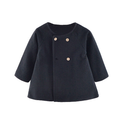 

Baby Children girls Wool & Blends Autumn&winter windbreaker long-sleeved button coat round neck cloak coat