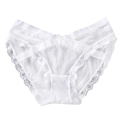 

New Thin Sexy Transparent Mesh Lace Bow Briefs Fashion Sexy Mid Rise Quick Dry Women Panties 2019