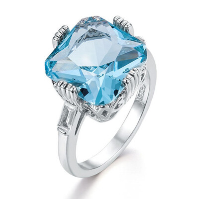 

Silver Women Jewelry Aquamarine Gemstone Topaz Square Drill Wedding Bridal Ring Size 6-10 Newest