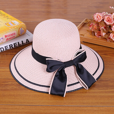 

Summer sun shading along the straw hat women travel Korean version of simple leisure folding hat bow sun hat