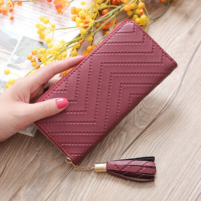 

Tailored Women s Fashion Trend Solid Color Long Fringed Leather Card Wallet