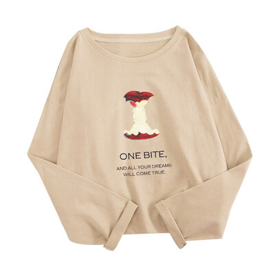 

Harajuku T-Shirt Women Pullovers Casual Long Sleeve Tops O-Neck Loose Cute Print Female T-shirts