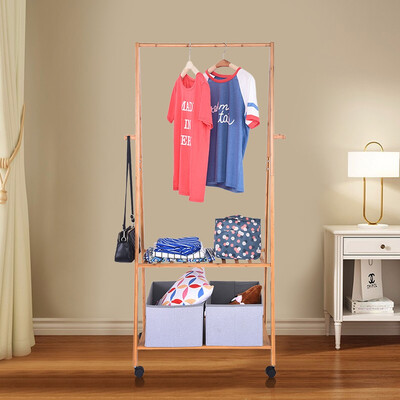 

Gobestart Bamboo Clothes Laundry Coat Rack Portable Garment Rack 2 Layer Storage Shelves