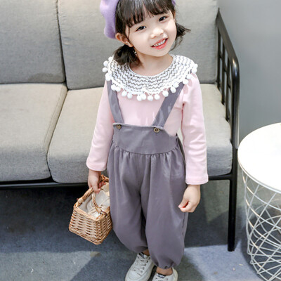 

Baby Girl Clothes 0-3T Lovely Toddler Girl Long-sleeved Girls Sets Simple Casual Top Bib Overalls 2 Pieces Childrens Sets