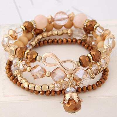 

Bohemian Multilayer Crystal Beads Bracelets & Bangles 8 Infinity Crown Charm Jewelry For Women Gift Pulseras Mujer