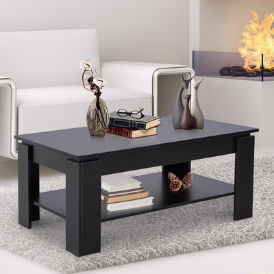 

43 Square 2 Tier Distressed Wood Coffee Table - Black