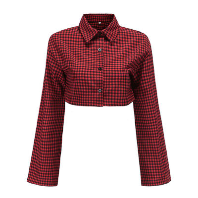 

Fashion Women Tops Plaid Short Blouses Female Casual Long Sleeve Button Loose Shirt Top blusas mujer de moda