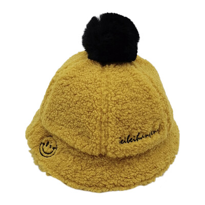 

Warm Kids Girls Boys Baby Plush Ball Design Winter Newborn Cute Smile Hats Knitted Hemming Caps