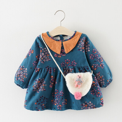 

Baby Girls Long Sleeve Floral Print Cotton Dress Fall Winter Top Clothes