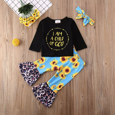 

Cute Toddler Baby Girls Clothes Sunflower TopsLong PantsHeadband Outfits Set