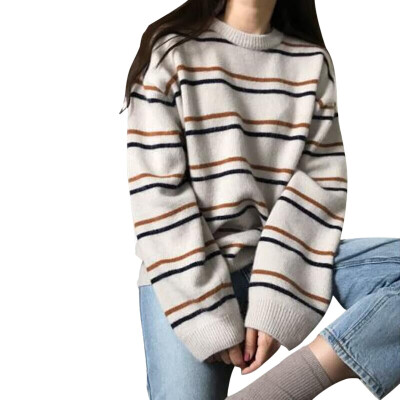 

2019 Autumn Winter Women Sweaters Fashion Stripe Long Sleeve O Neck Pullovers Female Loose Casual Knitted Sweater Pull Femme