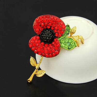 

1 Pc Poppy Flower Rhinestone Metal Brooch Pins Badge Button Corsage Gift