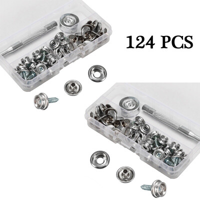 

62124PCS Marine Canvas Fabric Fastener Buttons Studs Stainless Steel Snap Socket & Screw Kit Tools