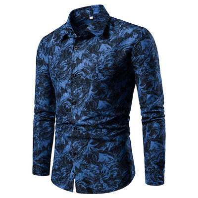 

Tailored Spring And Summer Mens Casual Pattern Stand Collar Button Long Sleeve Shirt
