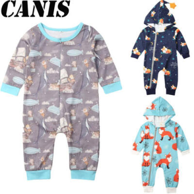 

US Newborn Infant Baby Boy Girl Fox Hooded Romper Jumpsuit Zipper Clothes Autumn