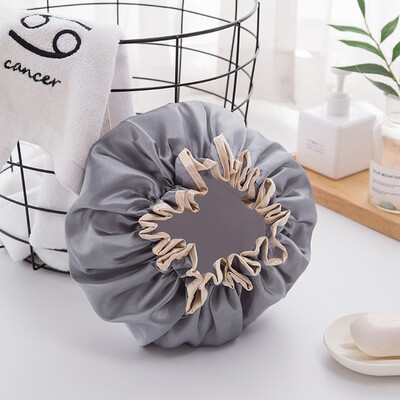 

〖Follure〗Women Double Waterproof Shower Satin Bathing Cap Hats Silk Reusable Hair Cover