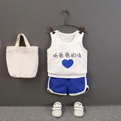 

2PcsSet Baby Boys Summer Casual Sleeveless Heart Words Print Vest TopsShorts Suits Costume Set