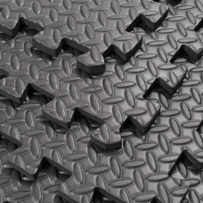 

24 x 24 18 Piece Exercise Interlocking Protective Foam Flooring Tiles - Black Diamond Plate