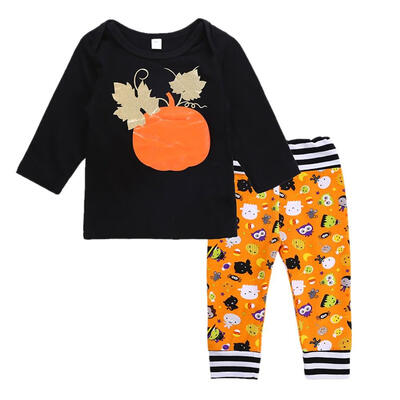

Baby Sets for boys&Girls Halloween Long Sleeve Cartoon Printed Cotton T-Shirt Pants Set