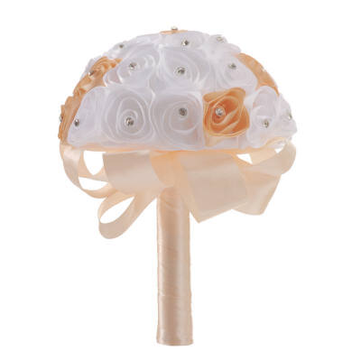 

White Artificial Foam Roses Hand Flowers Sweet Wedding Bouquet Bridal Flower with Lace&Pearl White Wedding Supplies