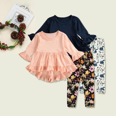 

Toddler Baby Kids Girls Long-sleeved Dress Tops Flower Pants Autumn Clothes 2PCS