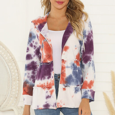 

Toponeto Fashion Women Casual Ruffled Zipper Hoodie Printed Long Sleeve Tops Jacket Coat