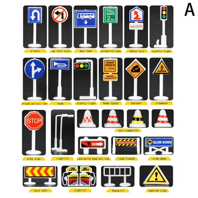 

〖Follure〗28 Pcs Car Toy Accessories Traffic Road Signs Kids Children Play Learn Toy Game
