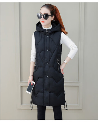 

2018 new cotton vest winter womens long baggy thick hooded vest bf down vest jacket is fashionable