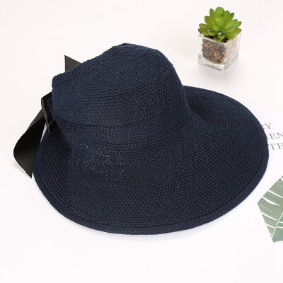 

Women Fashion Summer Straw Hats Ladies Wide Brim Stylish Black Bow Sun Hat