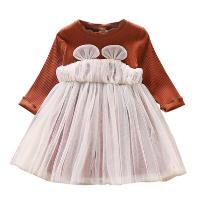 

Spring Autumn Teenager Dress Baby Girl Long Sleeve Mesh Yarn Dress Crew Neck Tutu Dress Princess Dresses Casual Clothes