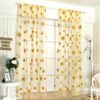 

95200CM Sunflowers Printed Sheer Window Panel Curtain For Kitchen Living Room Voile Screening Semi-shading Curtain