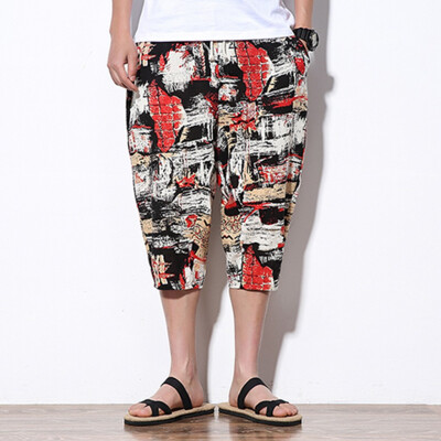 

Gobestart Mens New Style Fashion Vintage Printed Wide-Legged Pants Large Baggy Pants