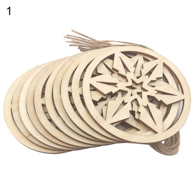 

10Pcs Round Snowflake Wooden Hanging Ornament DIY Christmas Party Home Decor