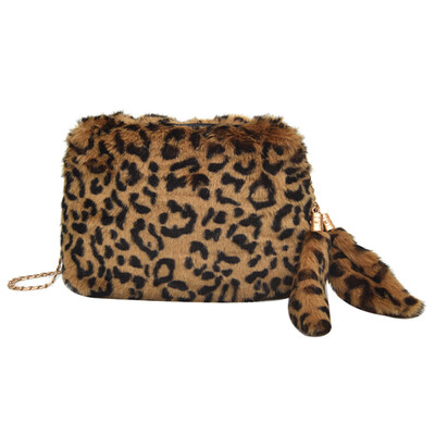 

Fashion Soft Plush Metal Shoulder Strap Women Party Zipper Crossbody Bag Pouch
